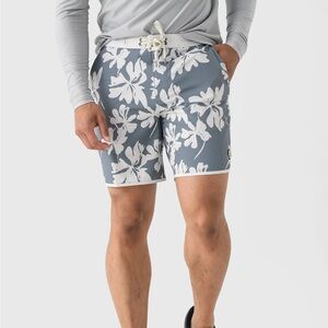 Vuori Men's Cruise Boardshorts Floral Swim Shorts - Gray and White